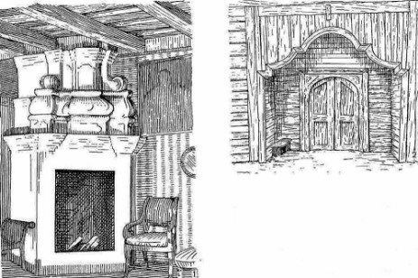 1 —дом в имении Летевщизна, камин, XVIII в.; 2—дом в имении Залесье, боковой вход, XVIII в.
